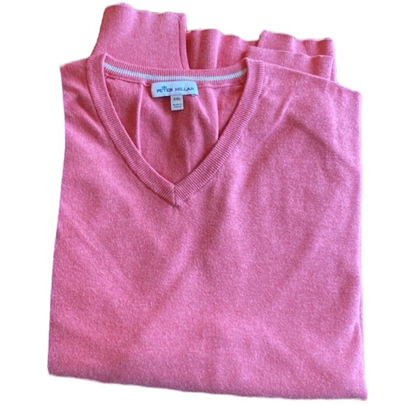 XXL Peter Millar Salmon Long Sleeve V-neck Sweater Pima Cotton Silk Cashmere 2X - Picture 3 of 8